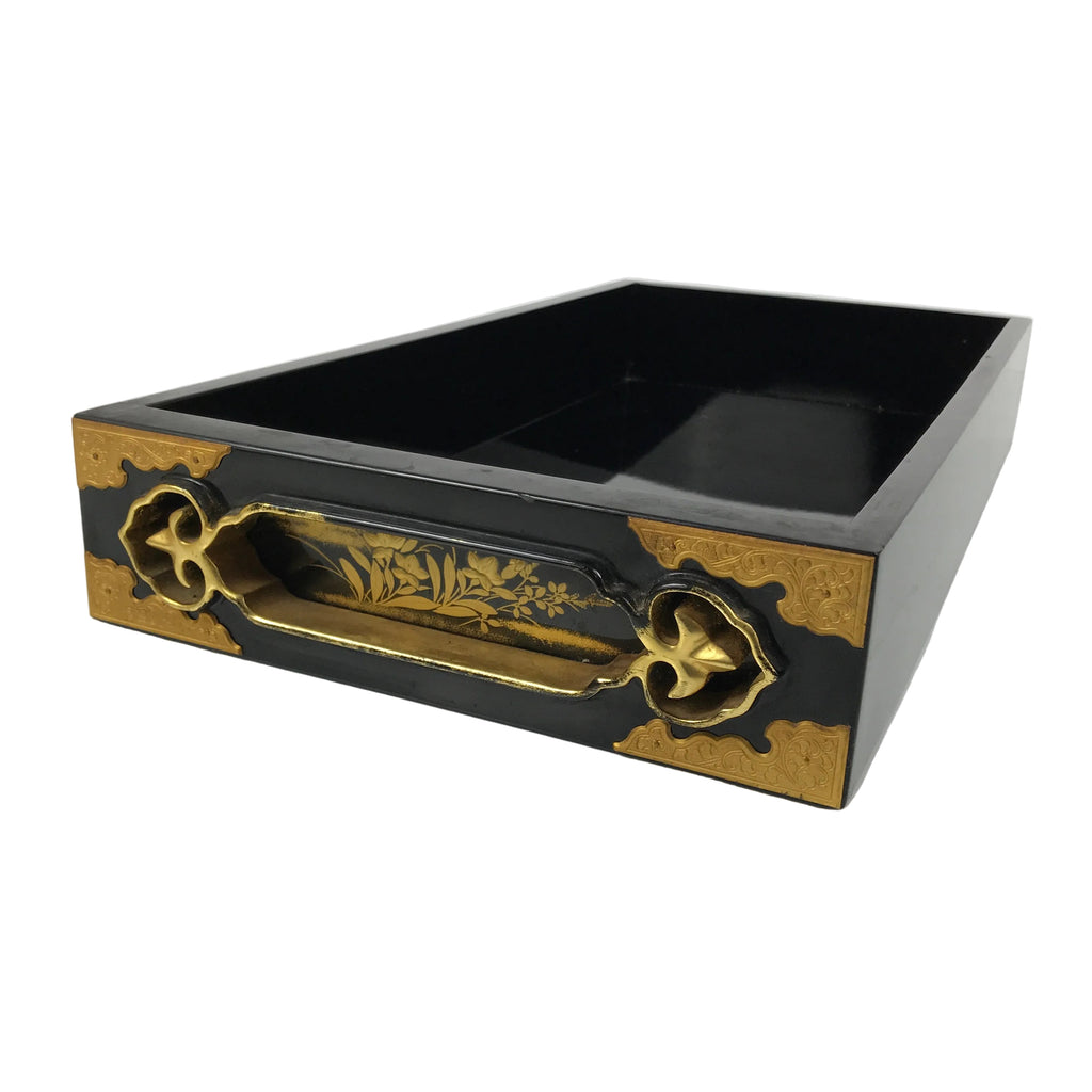 Japanese Buddhist Altar Lacquered Drawer Brass Black Gold Bellflower Makie BP24