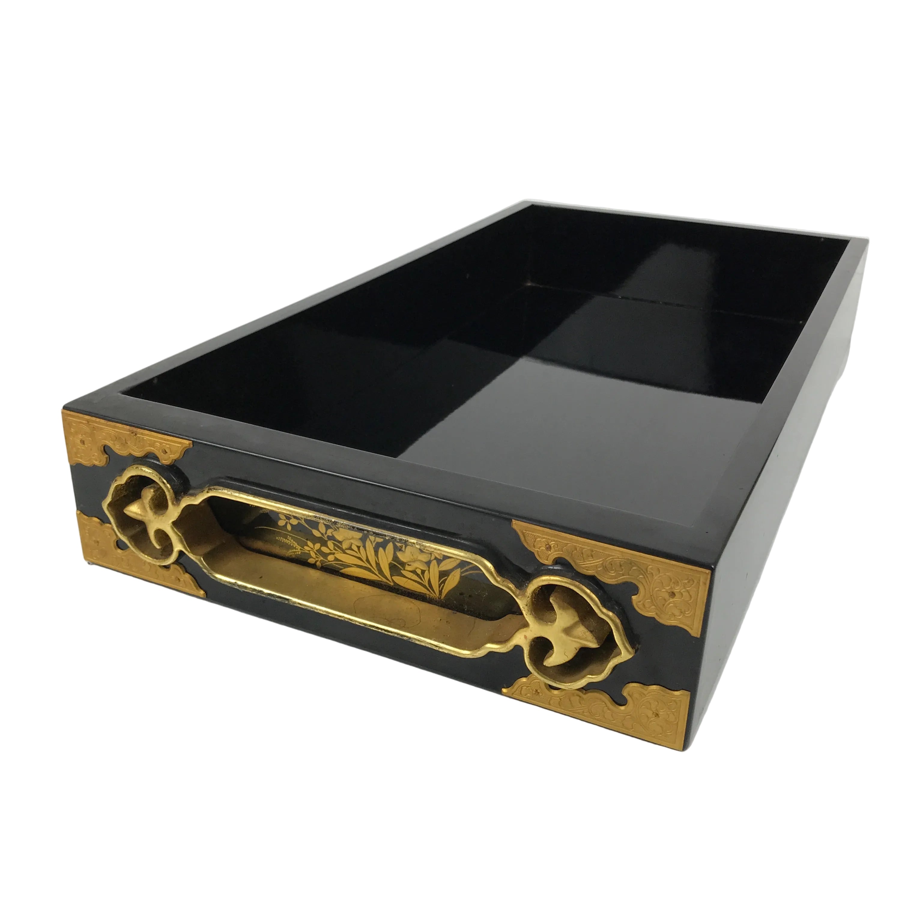 Japanese Buddhist Altar Lacquered Drawer Brass Black Gold Bellflower Makie BP25