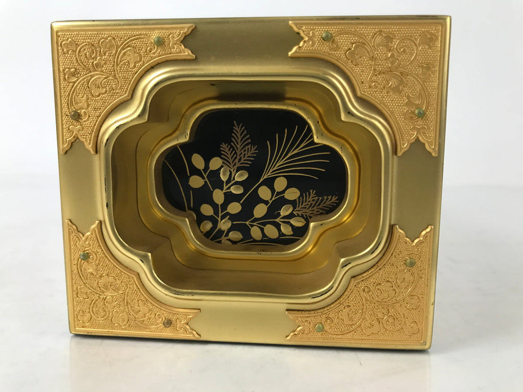 Japanese Buddhist Altar Lacquered Drawer Vtg Black Gold Makie Plants BA575