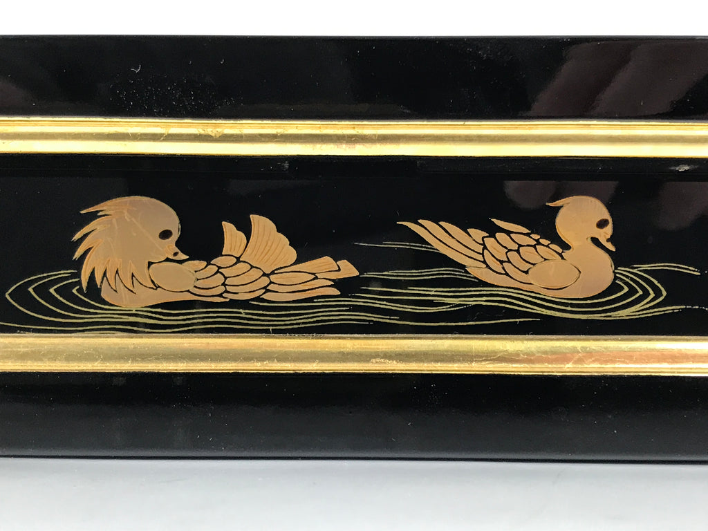 Japanese Buddhist Altar Lacquered Drawer Vtg Brass Black Gold Ducks Makie BP28