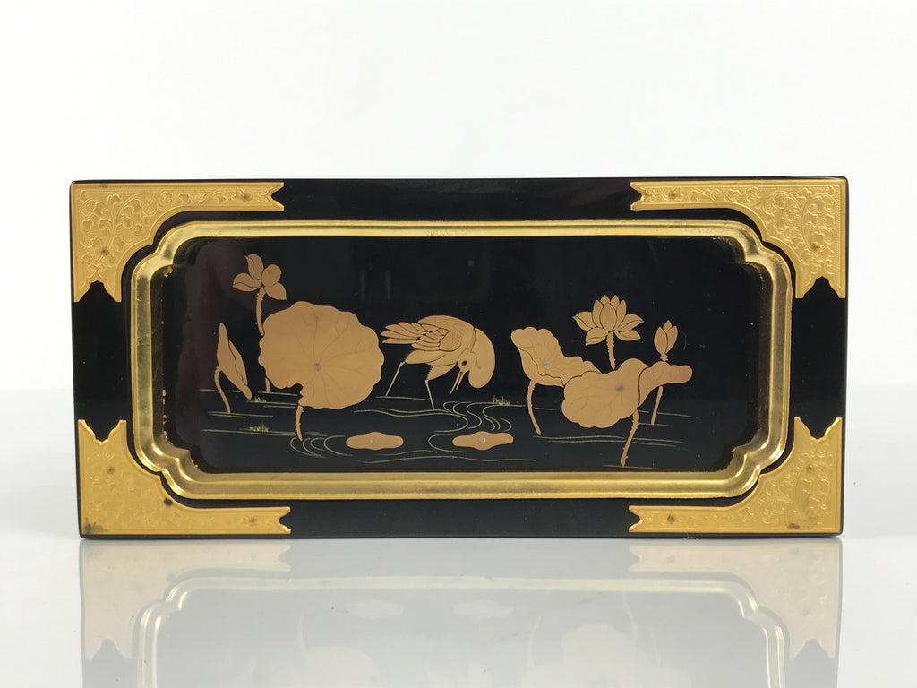 Japanese Buddhist Altar Lacquered Drawer Vtg Brass Black Gold Lotus Makie BP29