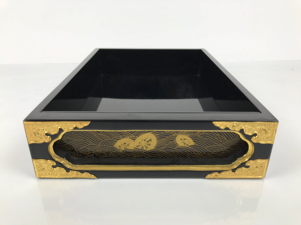 Japanese Buddhist Altar Lacquered Drawer Vtg Brass Black Gold Wheel Makie BP26