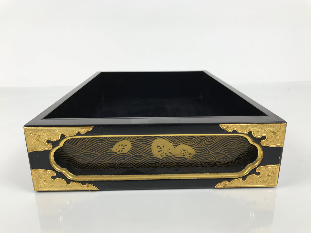 Japanese Buddhist Altar Lacquered Drawer Vtg Brass Black Gold Wheel Makie BP27
