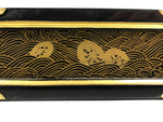 Japanese Buddhist Altar Lacquered Drawer Vtg Brass Black Gold Wheel Makie BP27