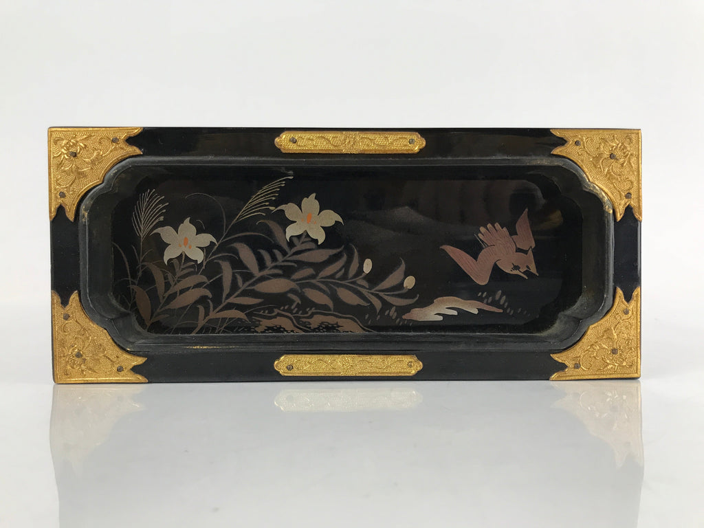 Japanese Buddhist Altar Lacquered Drawer Vtg Brass Gilt Floral Bird Gold BA280