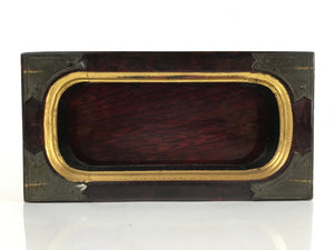 Japanese Buddhist Altar Lacquered Drawer Vtg Gilt Gold Bronze Plates Brown BA283