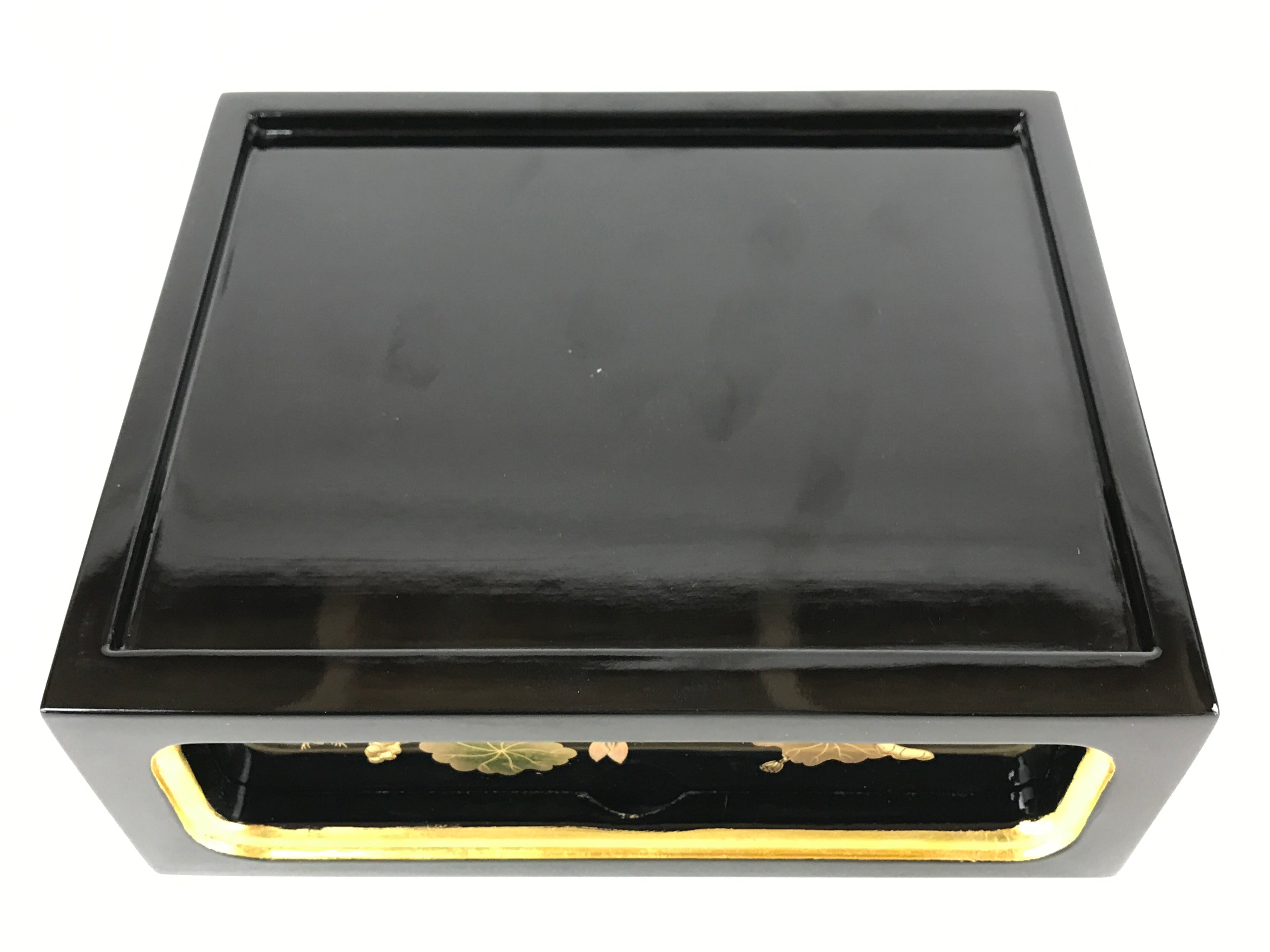 Japanese Buddhist Altar Lacquered Drawer Vtg Gilt Makie Lotus Pond Gold BA231