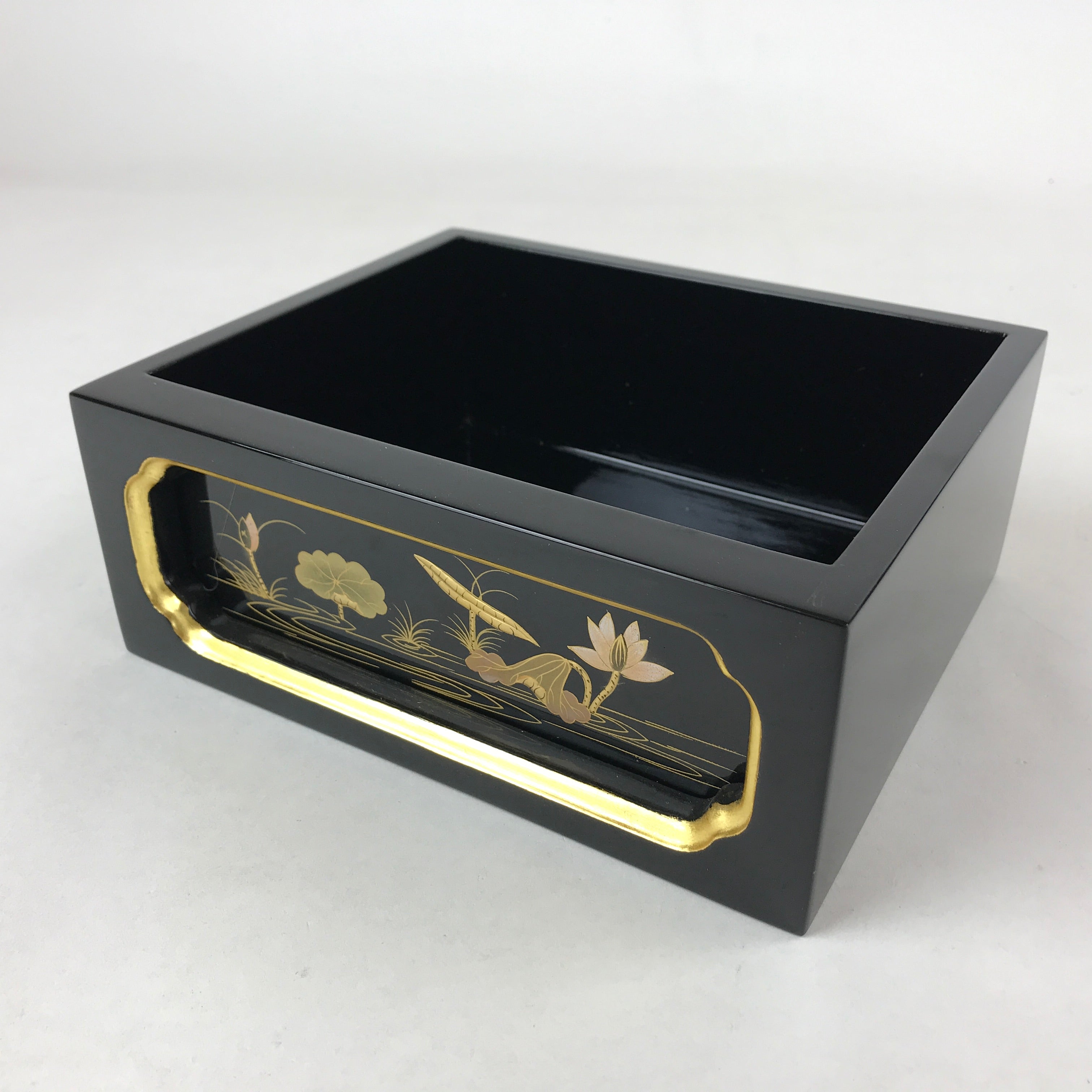 Japanese Buddhist Altar Lacquered Drawer Vtg Gilt Makie Lotus Pond Gold BA232