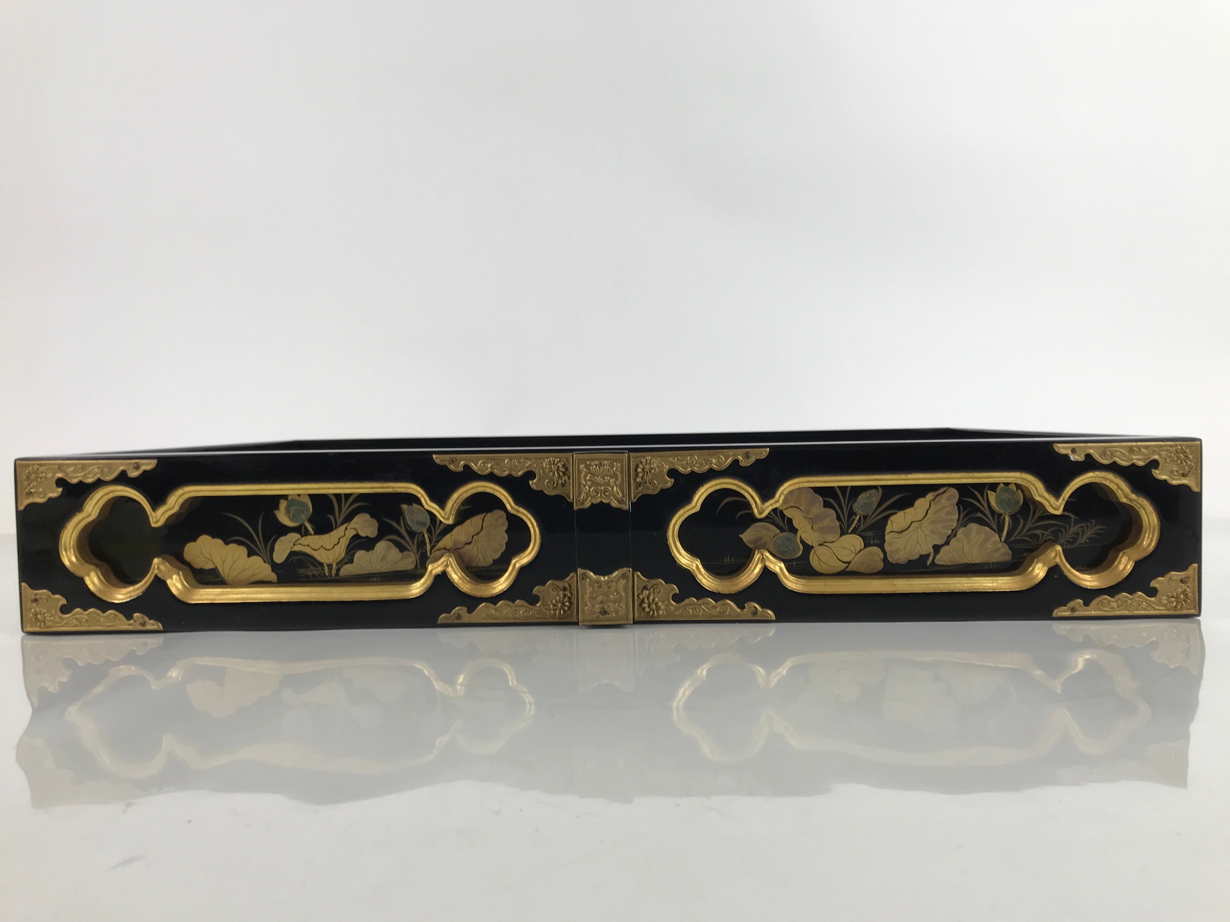 Japanese Buddhist Altar Lacquered Drawer Vtg Gilt Makie Lotus Raden Gold BA428