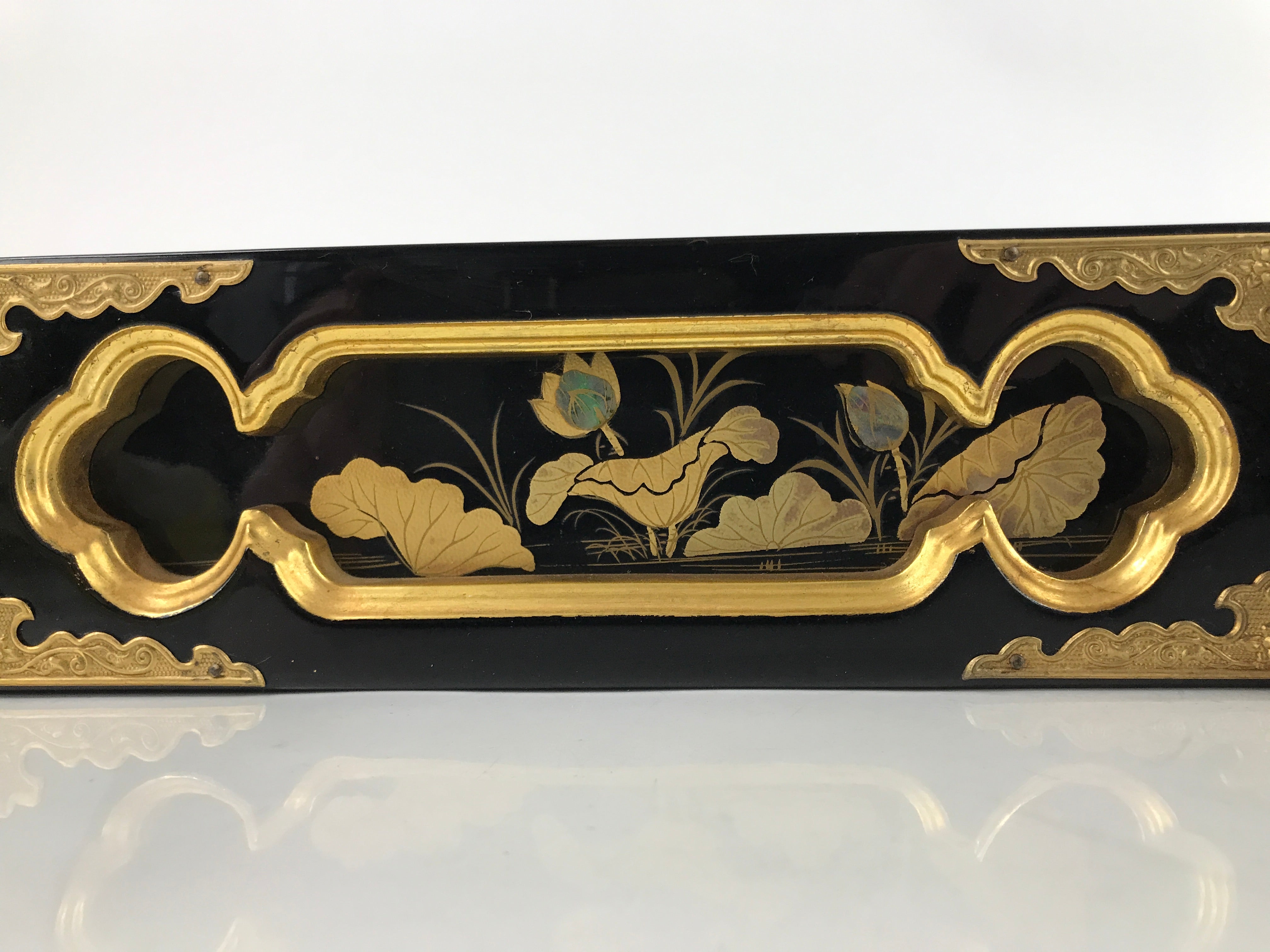 Japanese Buddhist Altar Lacquered Drawer Vtg Gilt Makie Lotus Raden Gold BA428