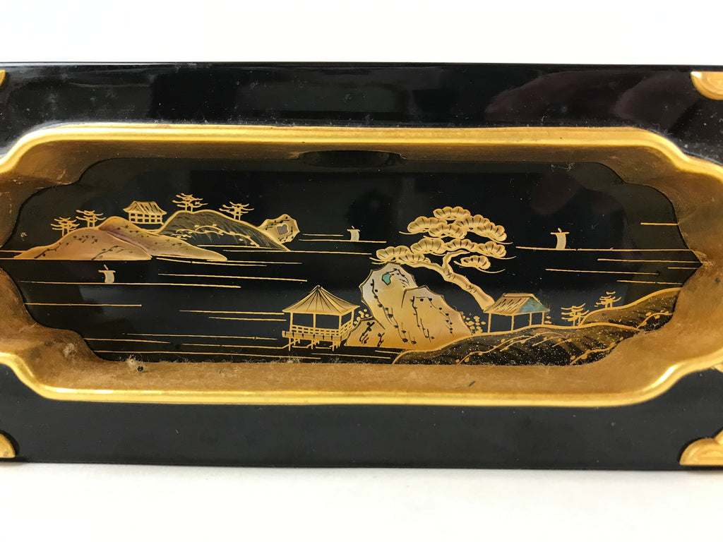 Japanese Buddhist Altar Lacquered Drawer Vtg Gilt Makie Scenery Raden Gold BA230