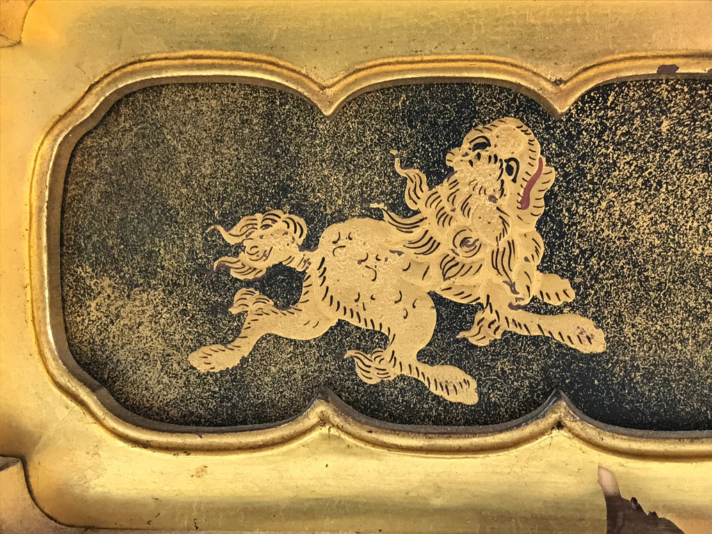 Japanese Buddhist Altar Lacquered Drawer Vtg Gilt Makie Shishi Lion Gold BA130