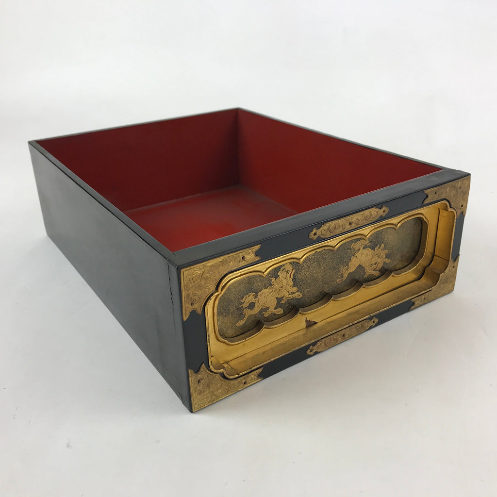 Japanese Buddhist Altar Lacquered Drawer Vtg Gilt Makie Shishi Lion Gold BA130