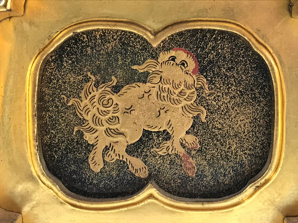 Japanese Buddhist Altar Lacquered Drawer Vtg Gilt Makie Shishi Lion Gold BA131