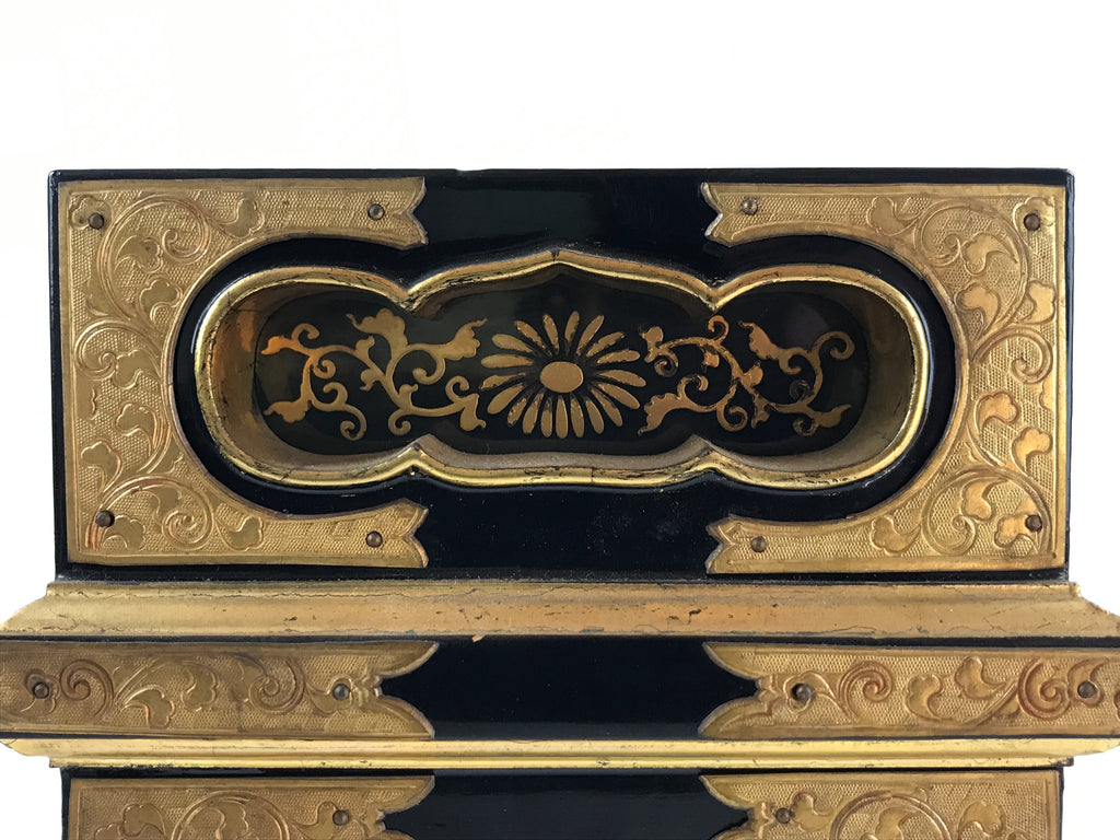 Japanese Buddhist Altar Lacquered Drawer Vtg Gilt Makie Shishi Lion Gold BA131