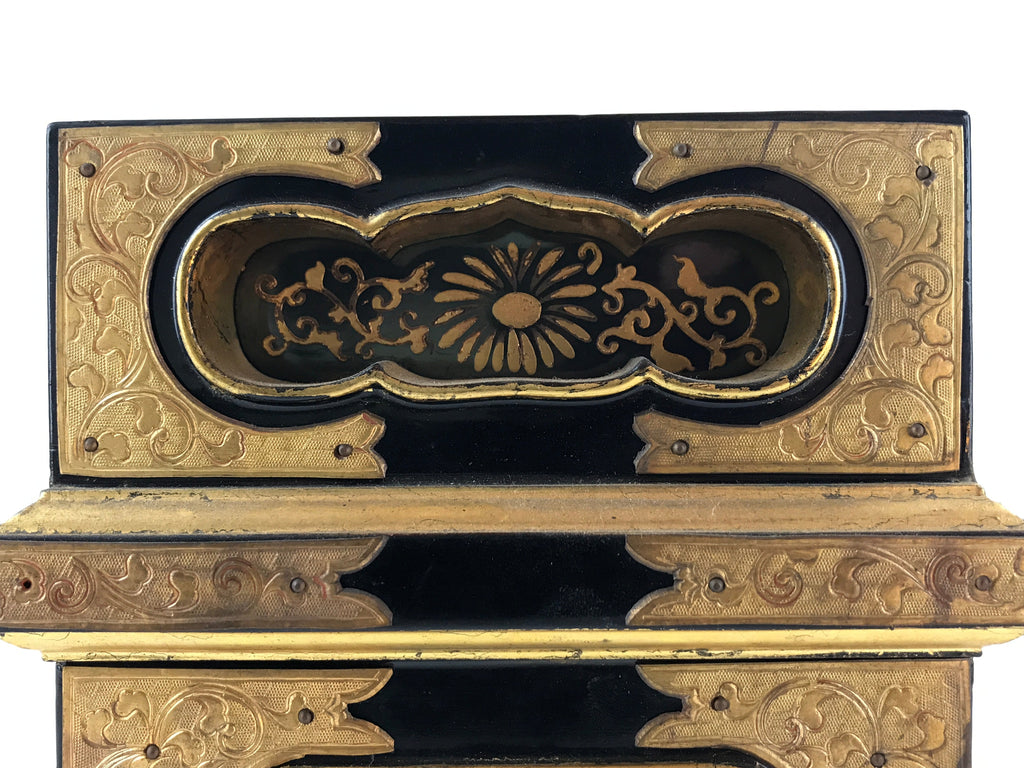 Japanese Buddhist Altar Lacquered Drawer Vtg Gilt Makie Shishi Lion Gold BA132