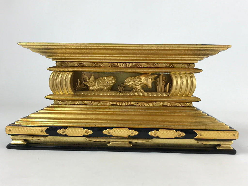 Japanese Buddhist Altar Lacquered Part Vtg Gilt Carved Shishi Lions Gold BA238