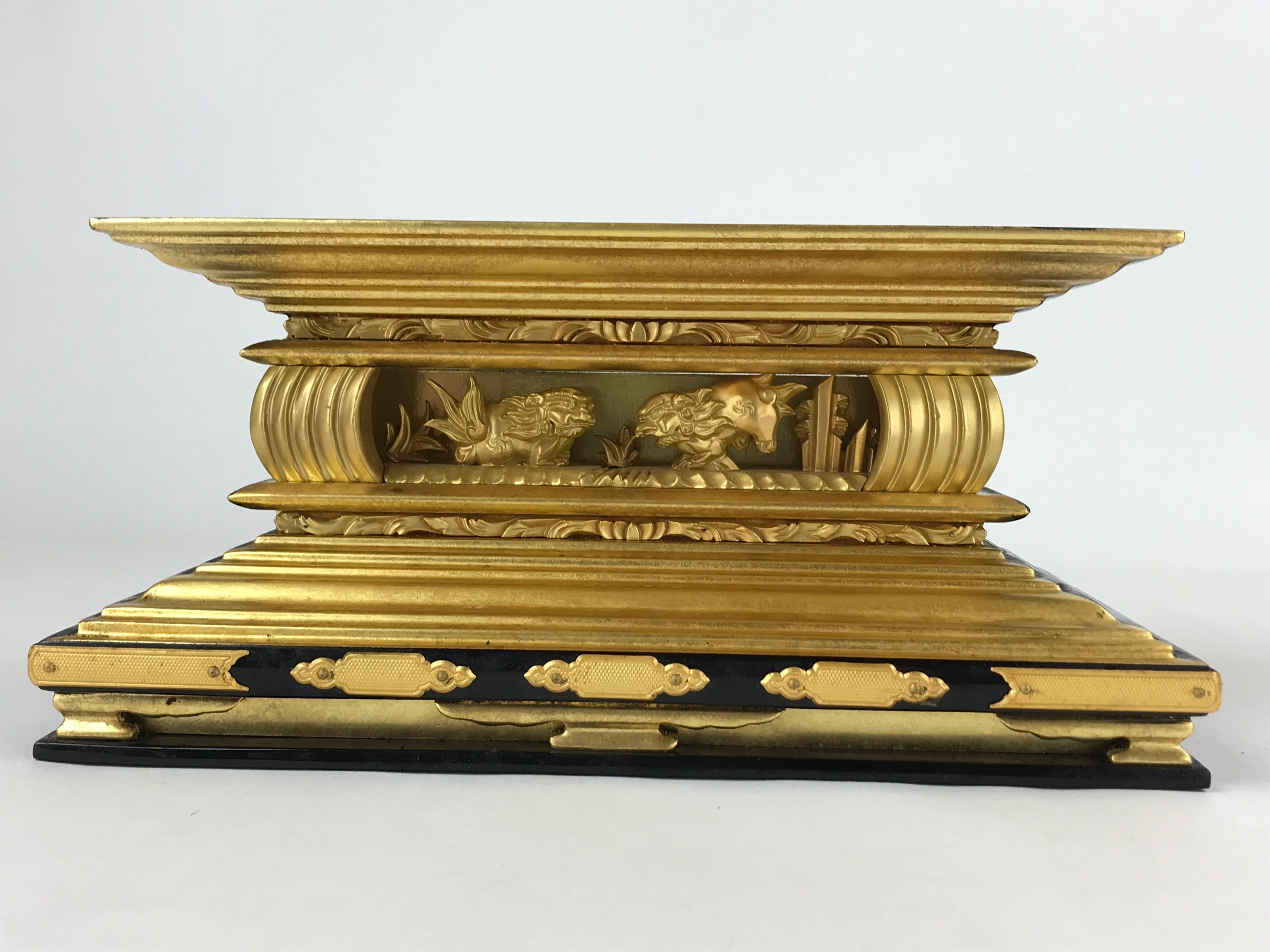 Japanese Buddhist Altar Lacquered Part Vtg Gilt Carved Shishi Lions Gold BA238