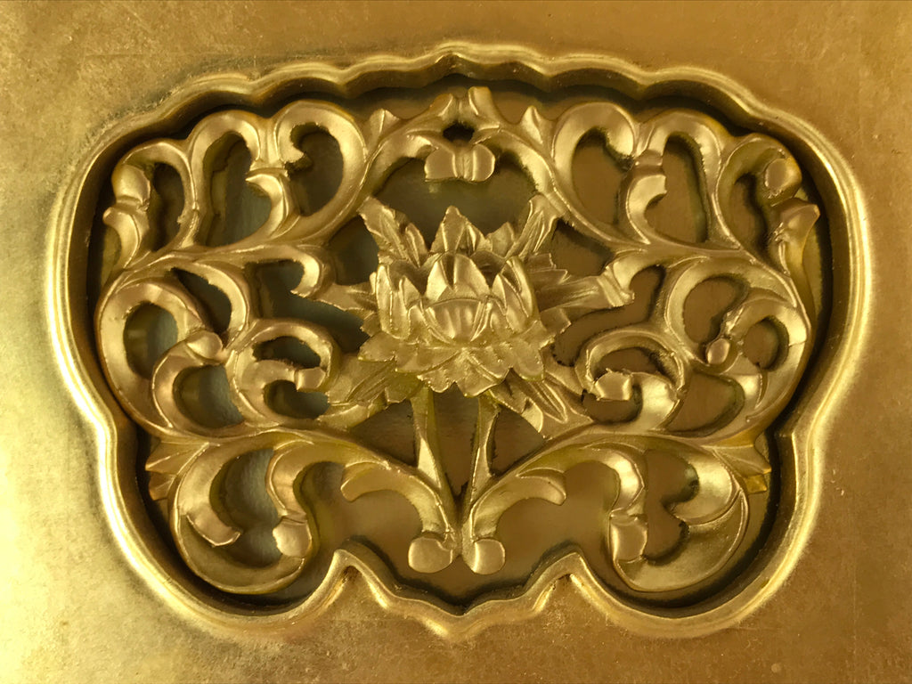 Japanese Buddhist Altar Lacquered Part Vtg Gilt Carved Wood Peony Gold BA263