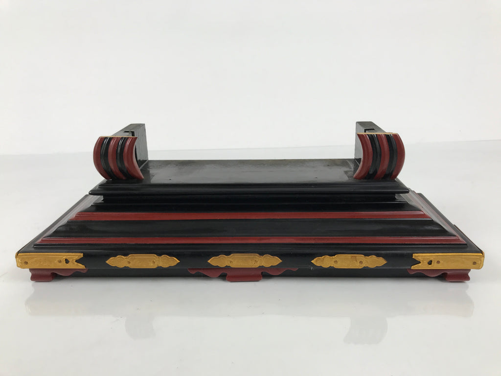 Japanese Buddhist Altar Lacquered Shumidan Part Vtg Carved Black Red Brass BP22