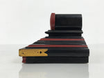 Japanese Buddhist Altar Lacquered Shumidan Part Vtg Carved Black Red Brass BP22