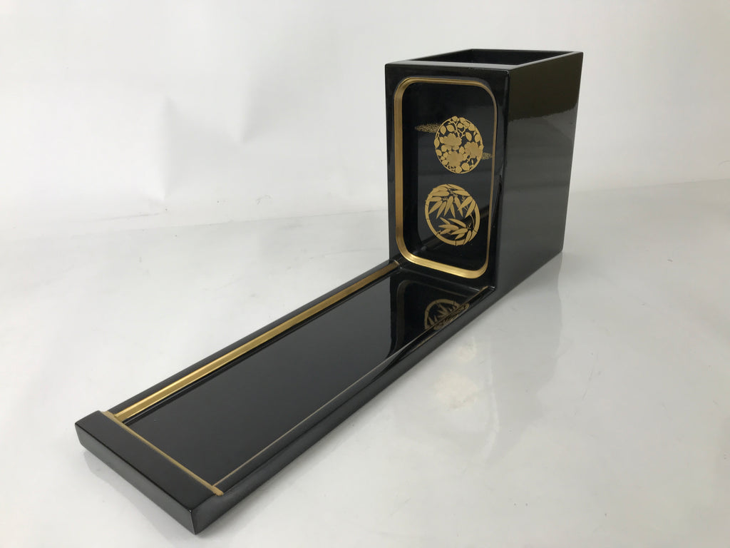 Japanese Buddhist Altar Lacquered Wood Base Piece Black Gold Makie Drawers BA585