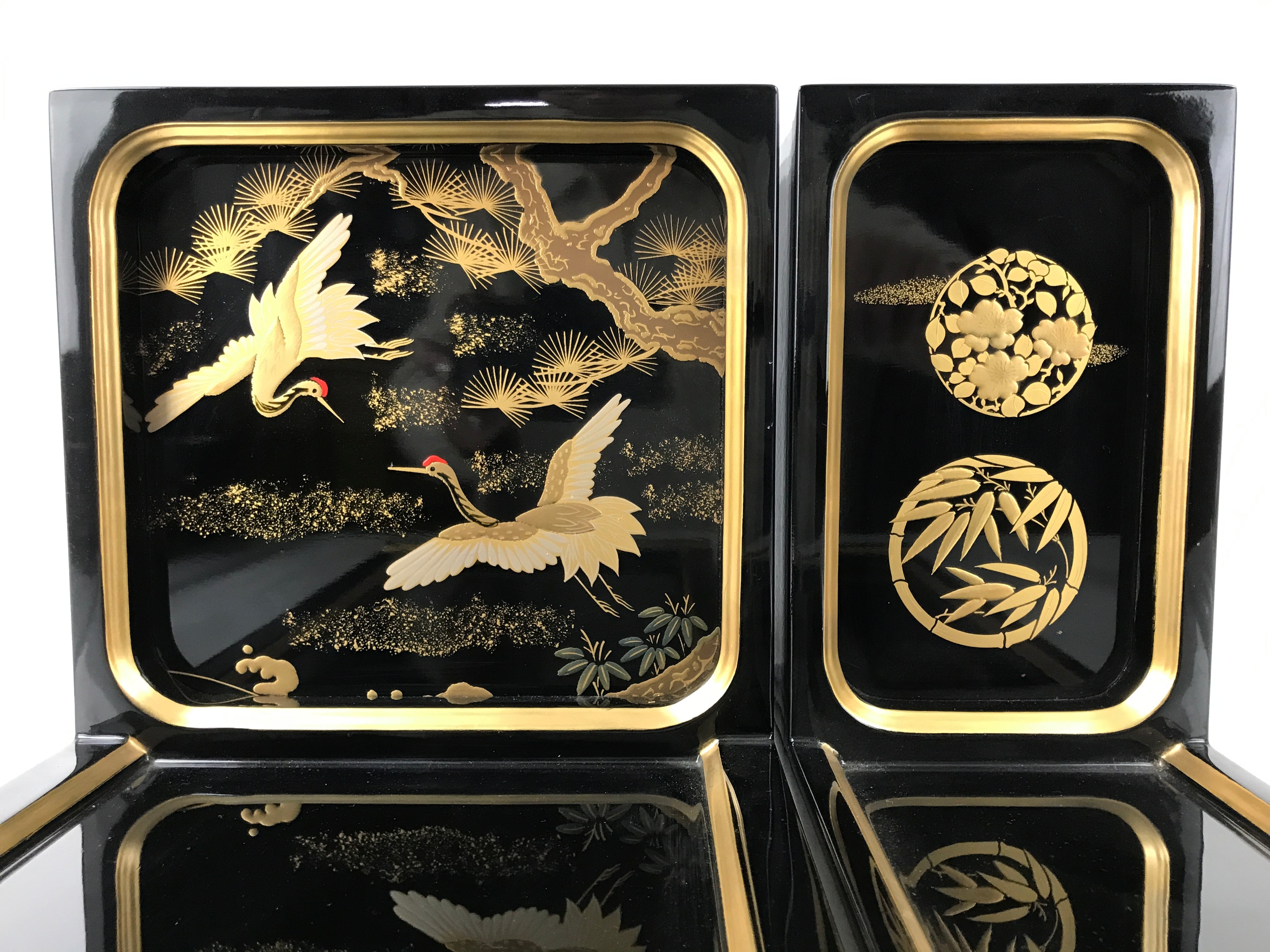 Japanese Buddhist Altar Lacquered Wood Base Piece Black Gold Makie Drawers BA585