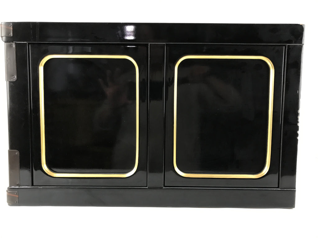 Japanese Buddhist Altar Lacquered Wood Base Piece Black Gold Makie Drawers BA585