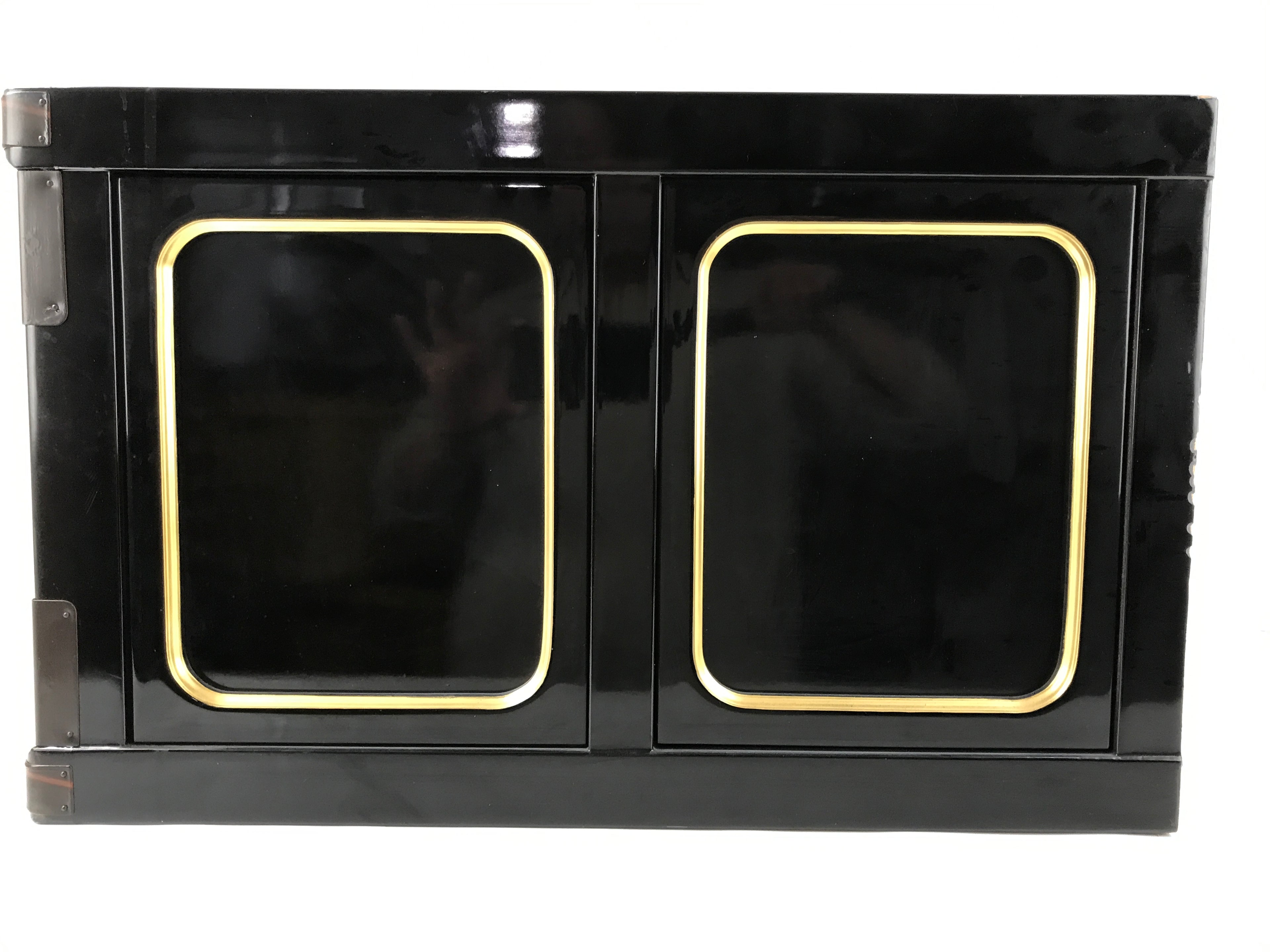 Japanese Buddhist Altar Lacquered Wood Base Piece Black Gold Makie Drawers BA585