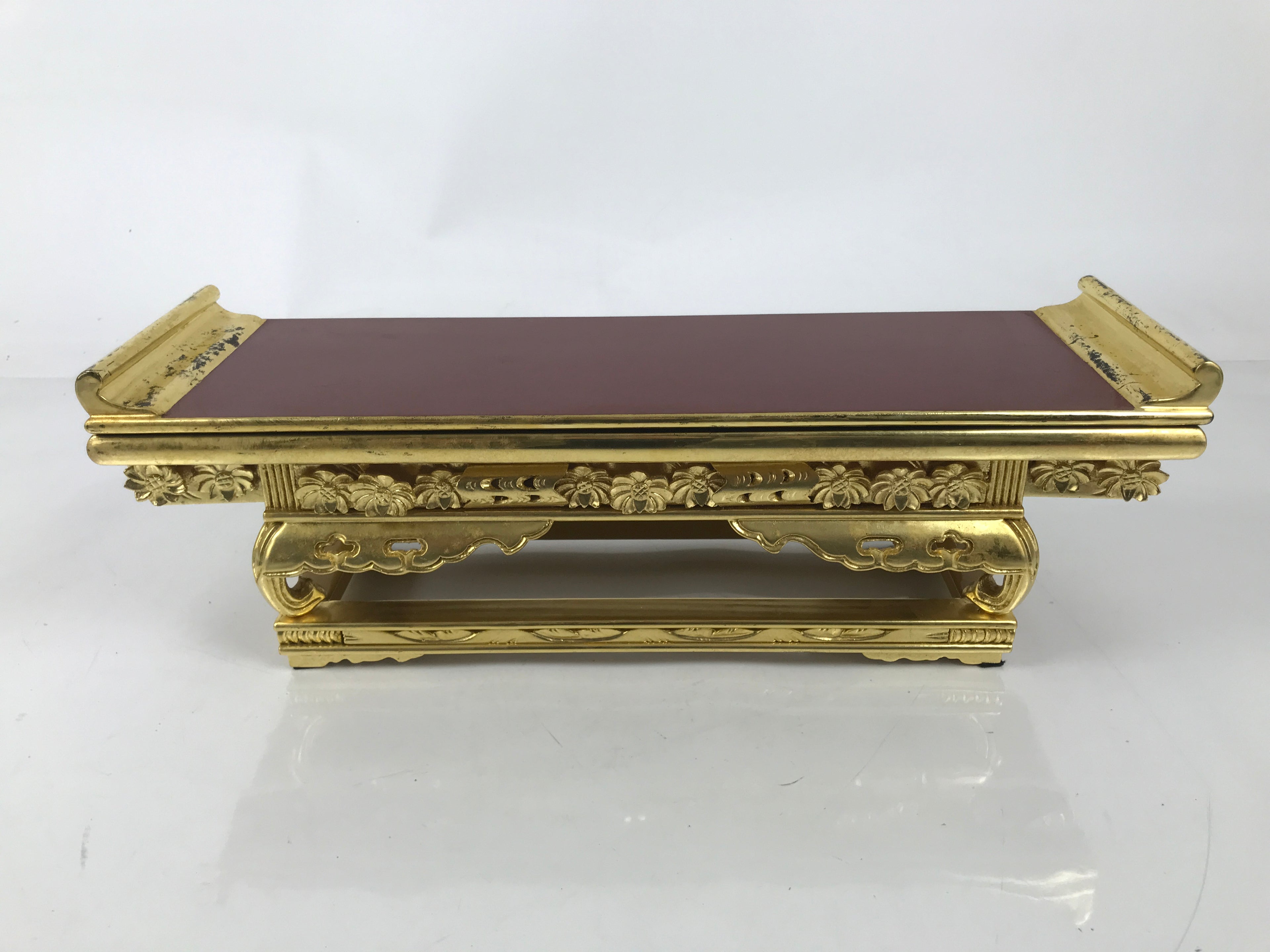 Japanese Buddhist Altar Lacquered Wood Offering Table Vtg Maejoku Red Gold BA603