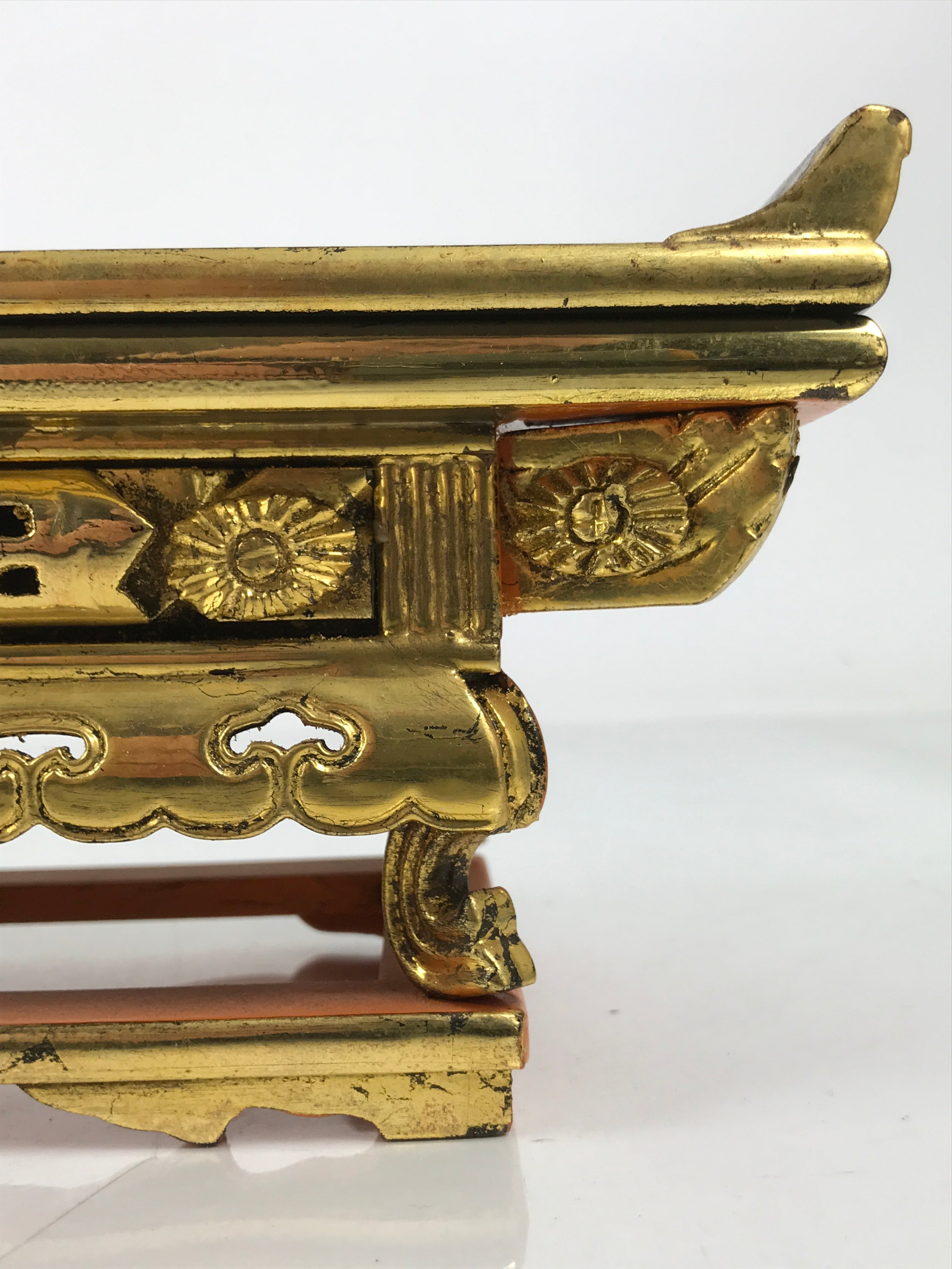 Japanese Buddhist Altar Lacquered Wood Offering Table Vtg Maejoku Red Gold BA626