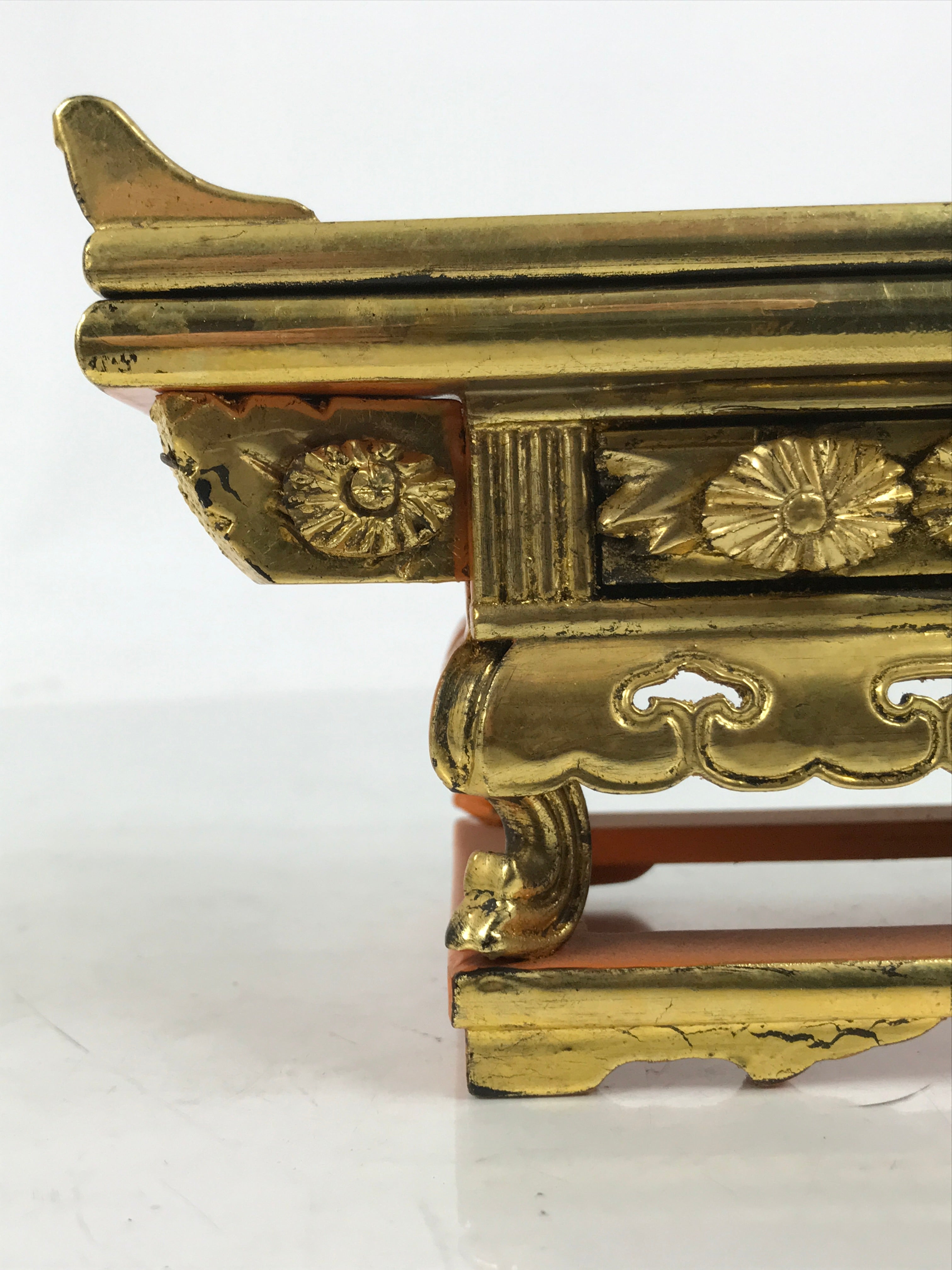 Japanese Buddhist Altar Lacquered Wood Offering Table Vtg Maejoku Red Gold BA626