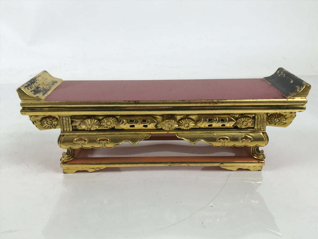 Japanese Buddhist Altar Lacquered Wood Offering Table Vtg Maejoku Red Gold BA626