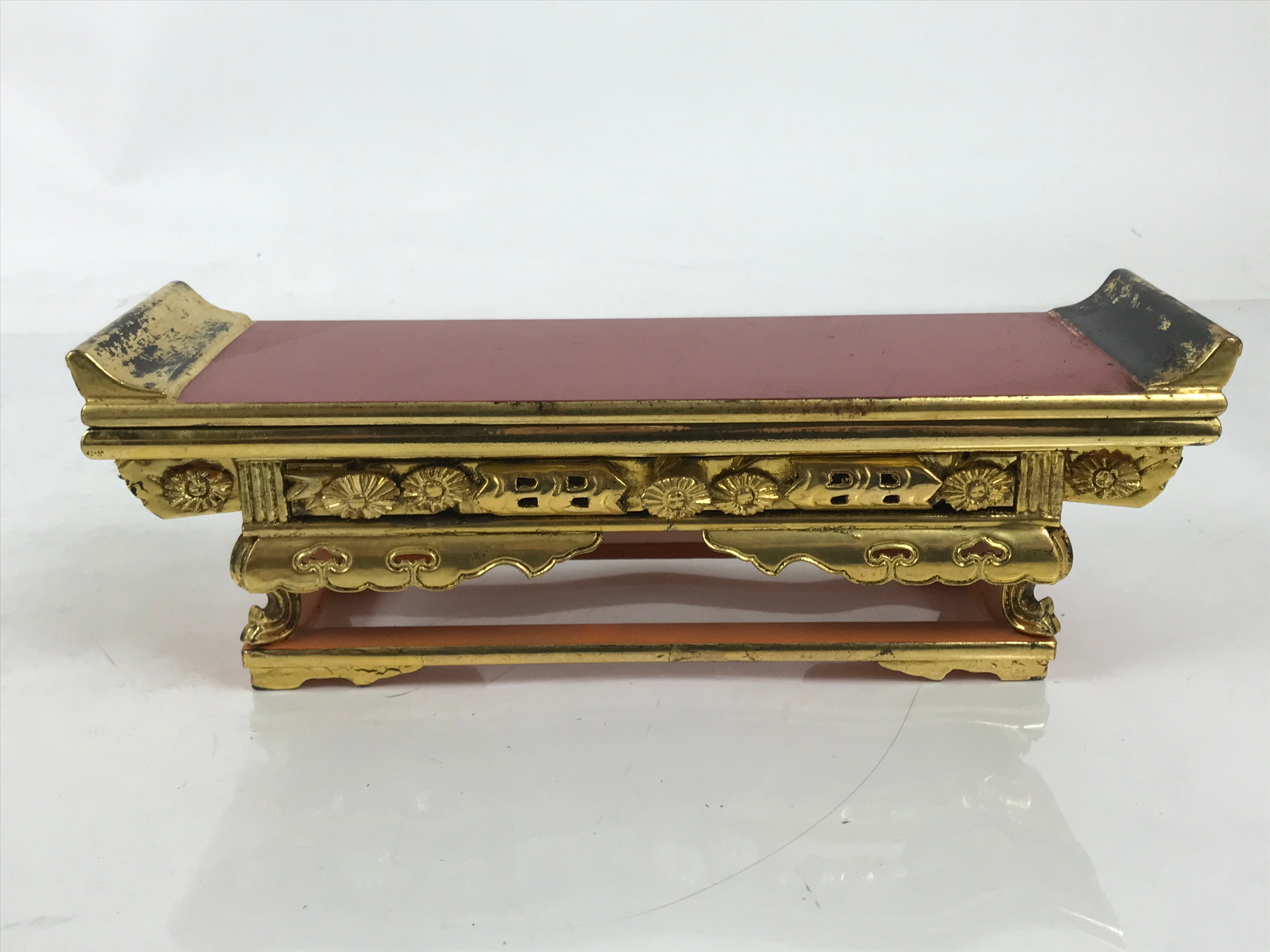 Japanese Buddhist Altar Lacquered Wood Offering Table Vtg Maejoku Red Gold BA626