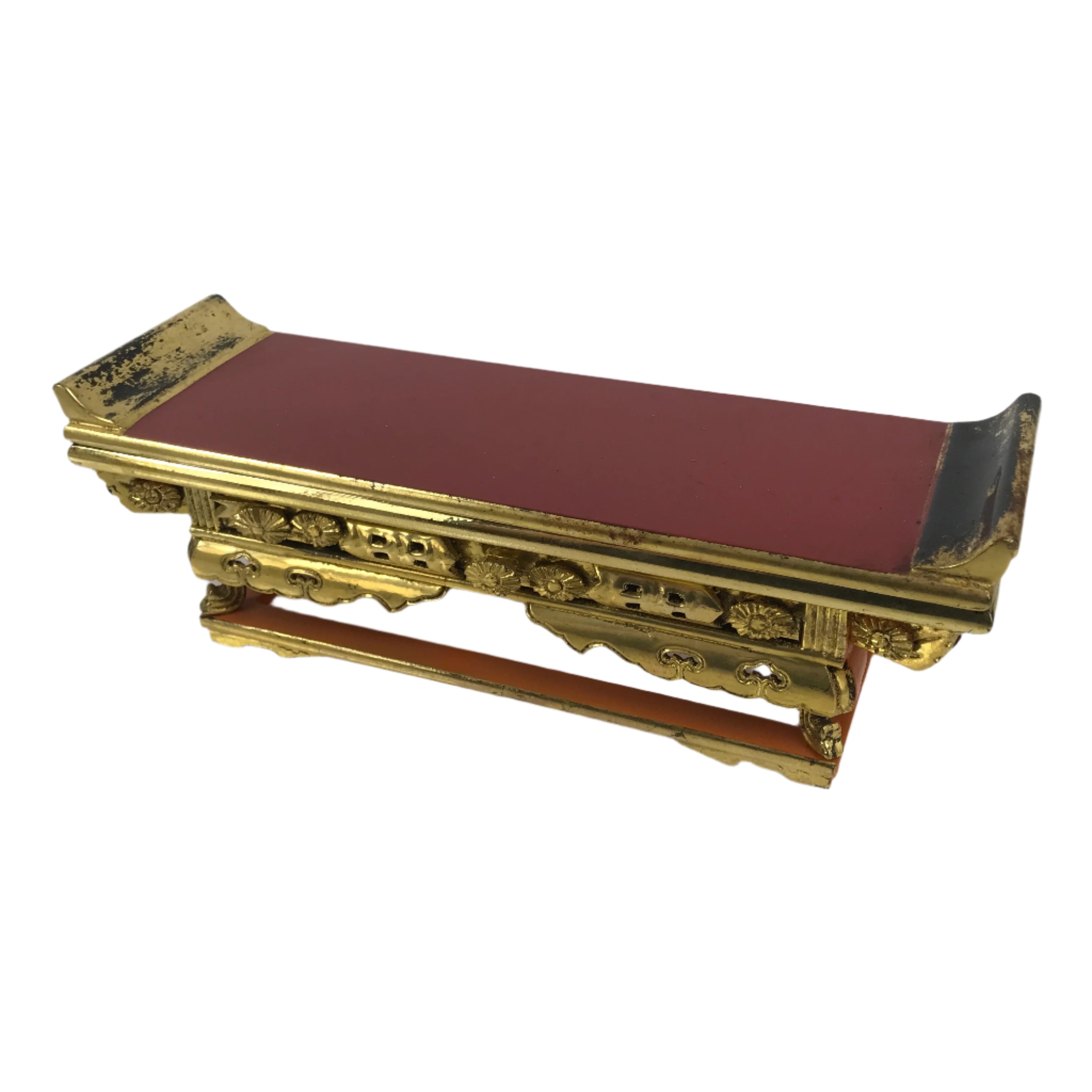 Japanese Buddhist Altar Lacquered Wood Offering Table Vtg Maejoku Red Gold BA626