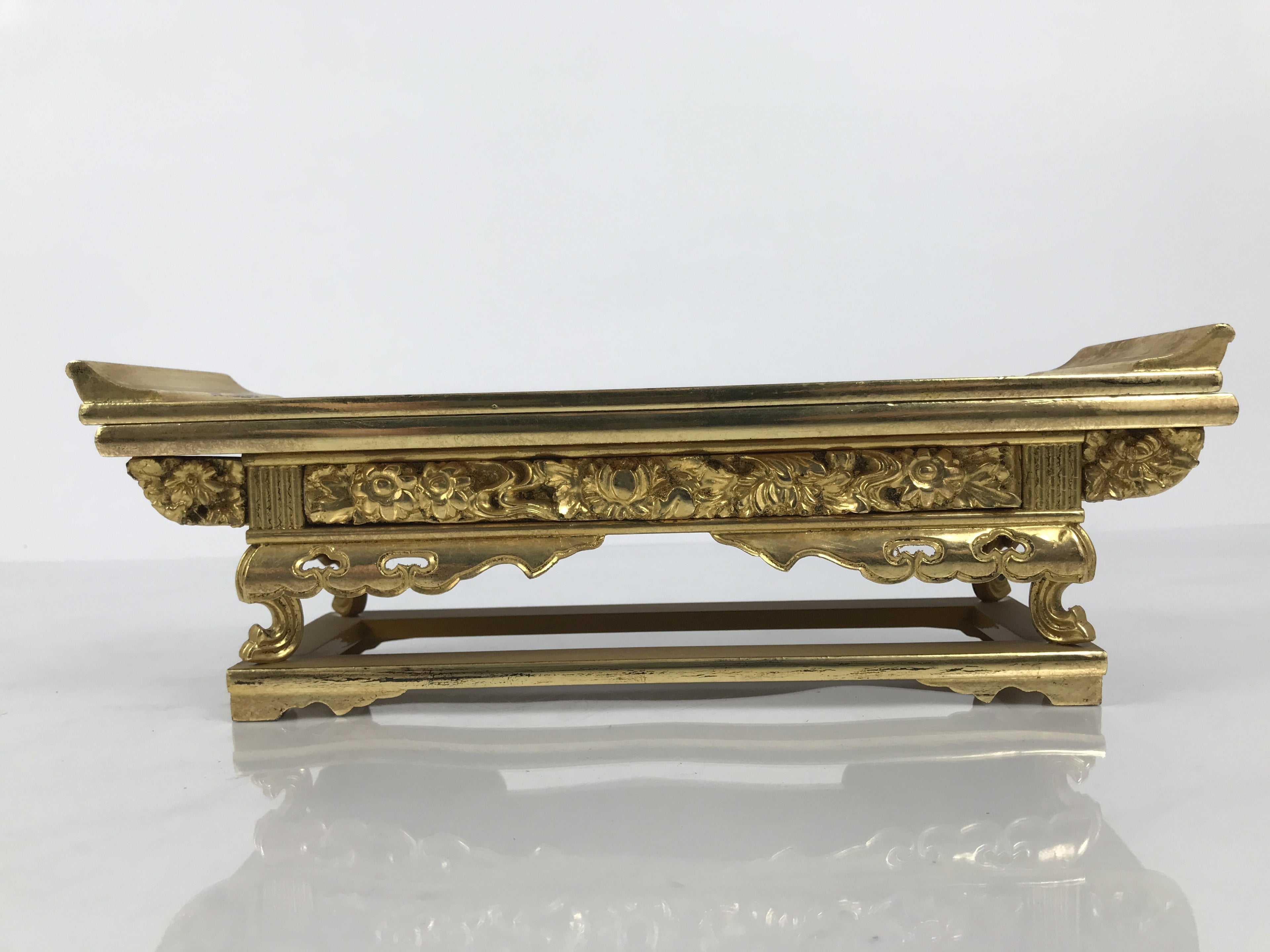 Japanese Buddhist Altar Lacquered Wood Offering Table Vtg Maejoku Red Gold BA857