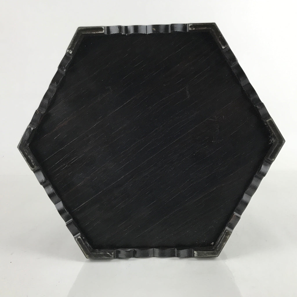 Japanese Buddhist Altar Large Wooden Singing Bell Orin Stand Vtg Hexagonal BA456