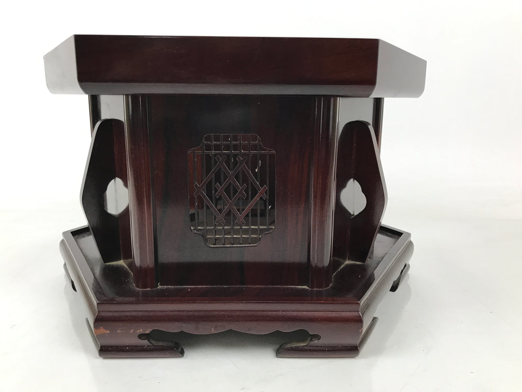 Japanese Buddhist Altar Large Wooden Singing Bell Orin Stand Vtg Hexagonal BA717