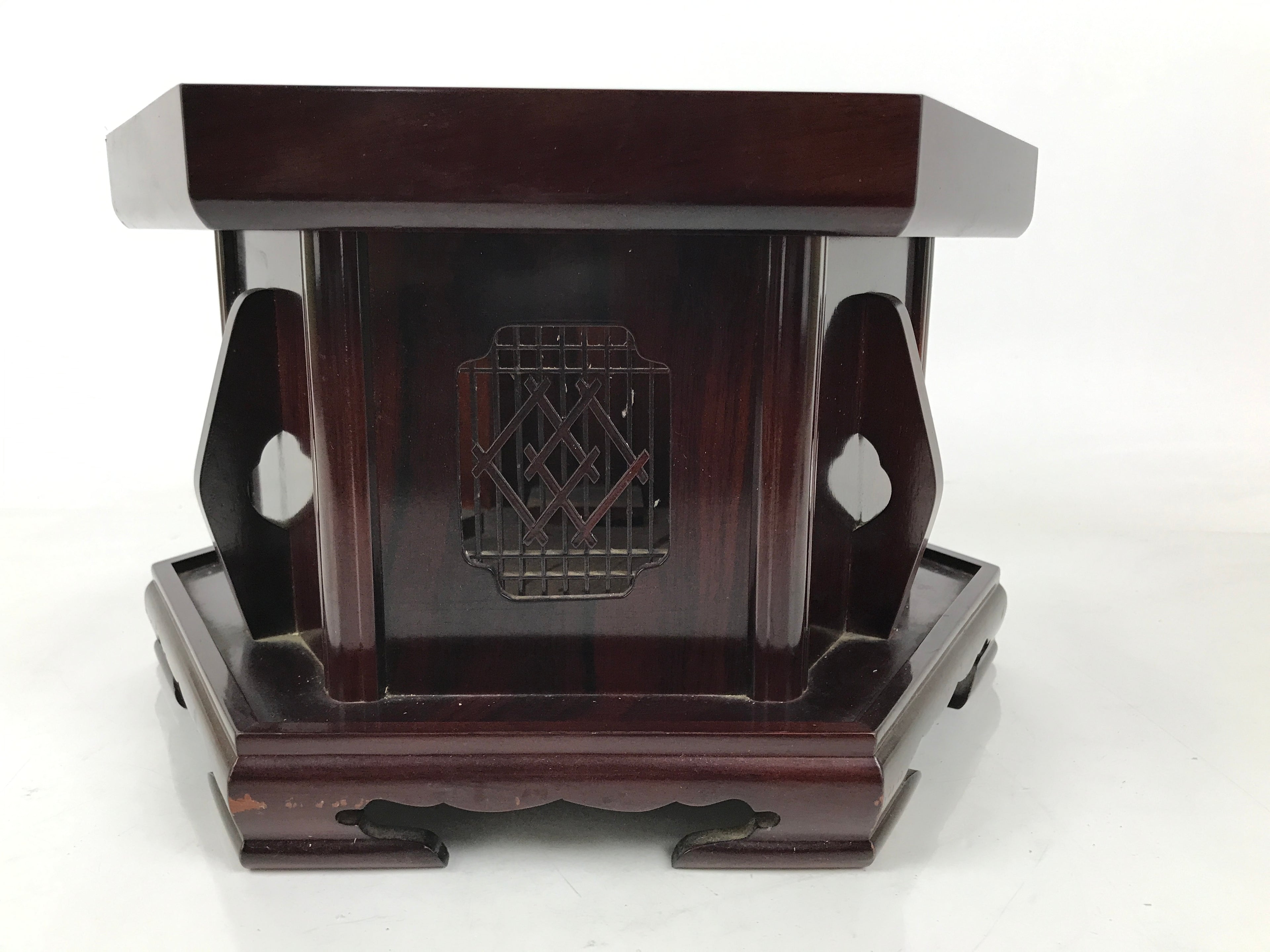 Japanese Buddhist Altar Large Wooden Singing Bell Orin Stand Vtg Hexagonal BA717
