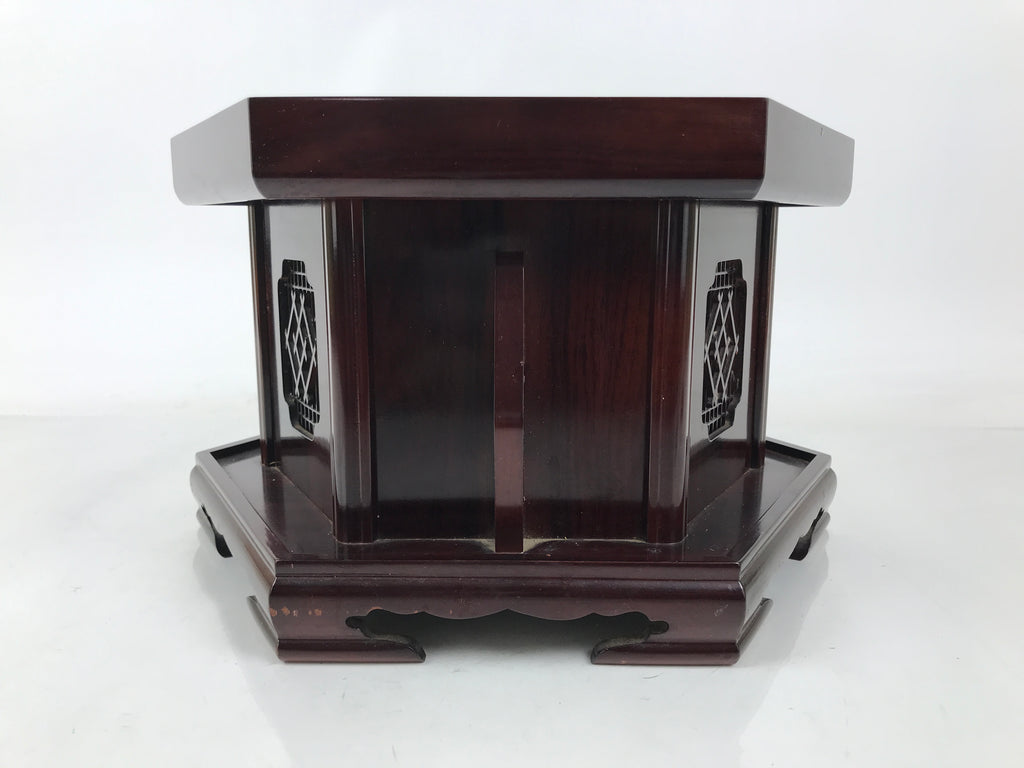 Japanese Buddhist Altar Large Wooden Singing Bell Orin Stand Vtg Hexagonal BA717