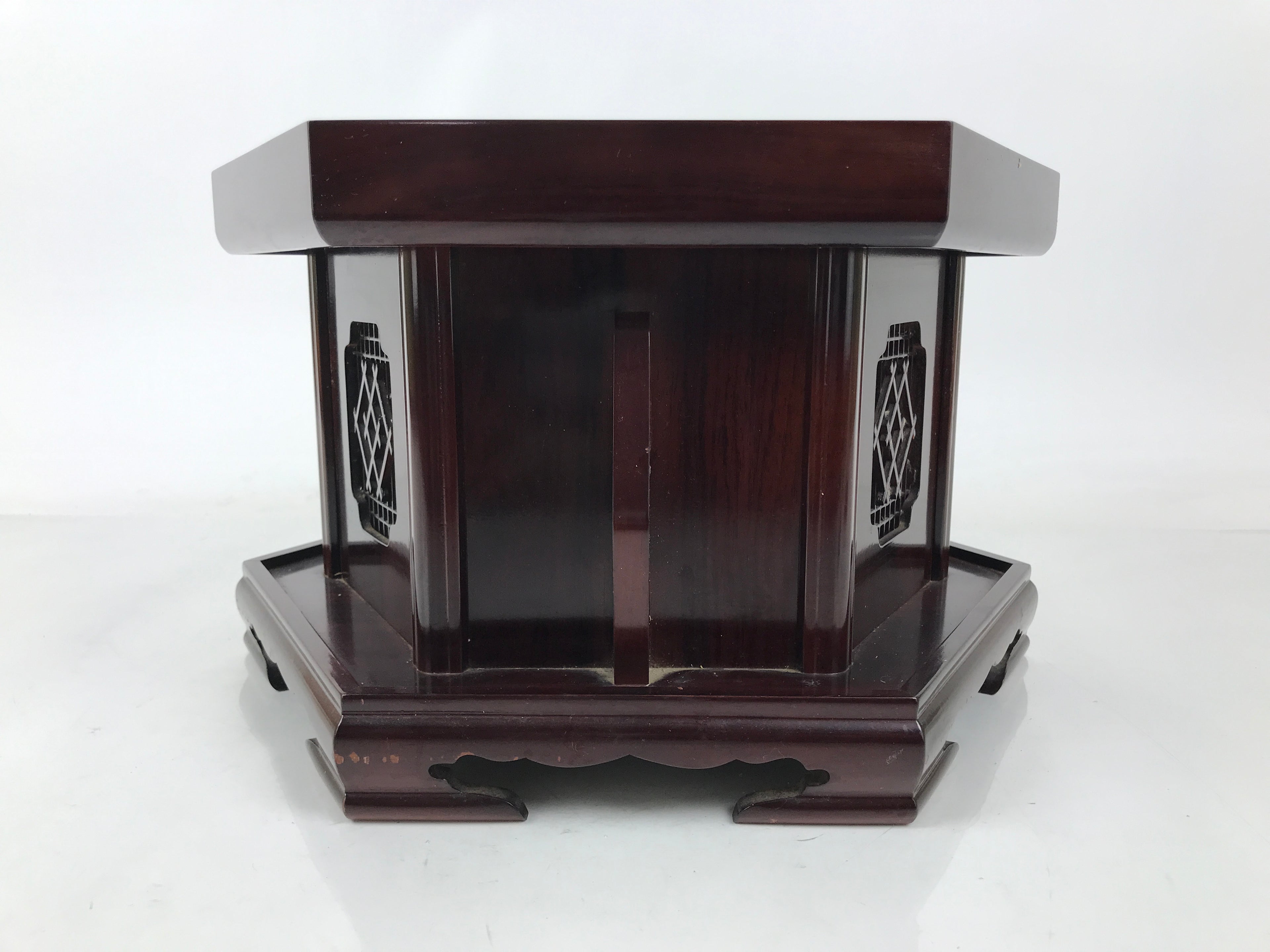 Japanese Buddhist Altar Large Wooden Singing Bell Orin Stand Vtg Hexagonal BA717