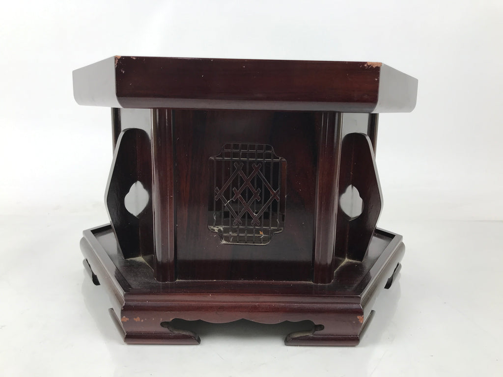 Japanese Buddhist Altar Large Wooden Singing Bell Orin Stand Vtg Hexagonal BA717