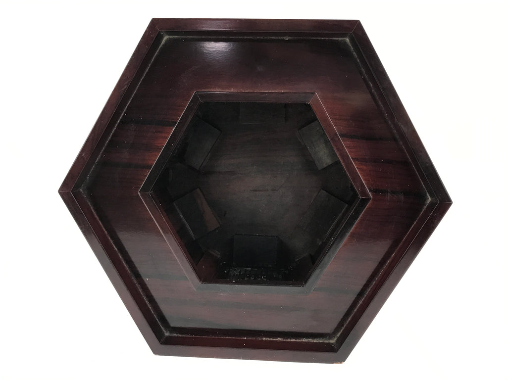 Japanese Buddhist Altar Large Wooden Singing Bell Orin Stand Vtg Hexagonal BA717