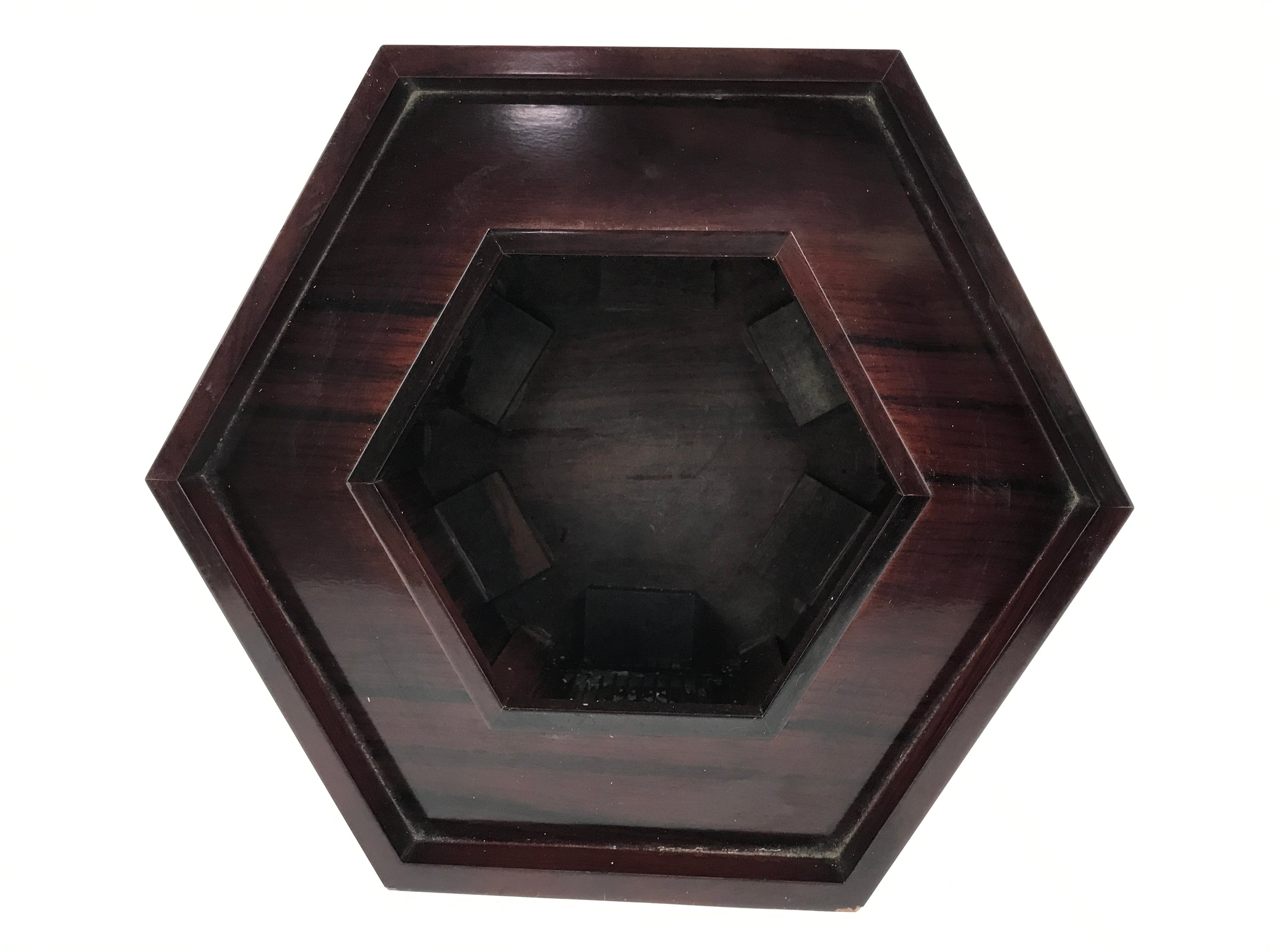 Japanese Buddhist Altar Large Wooden Singing Bell Orin Stand Vtg Hexagonal BA717