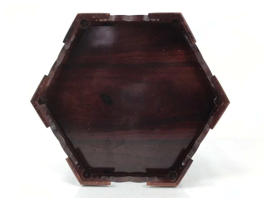 Japanese Buddhist Altar Large Wooden Singing Bell Orin Stand Vtg Hexagonal BA717