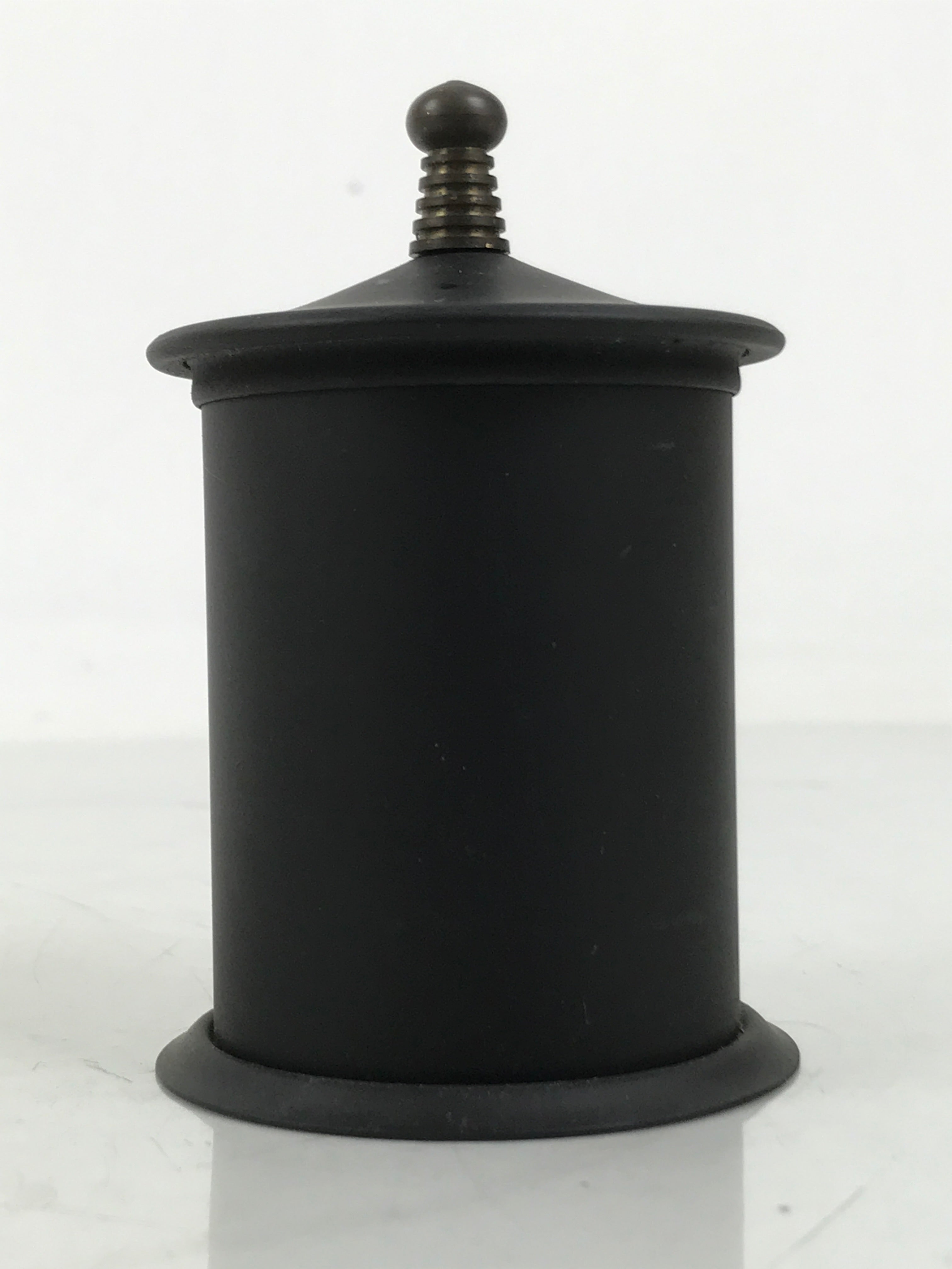 Japanese Buddhist Altar Metal Matchstick Disposal Jar Hikeshi Vtg Black BA637