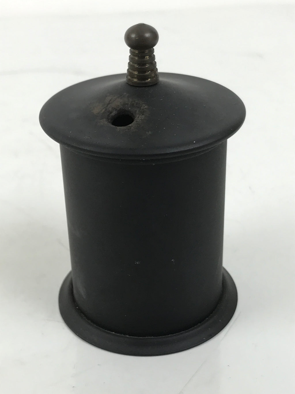 Japanese Buddhist Altar Metal Matchstick Disposal Jar Hikeshi Vtg Black BA637