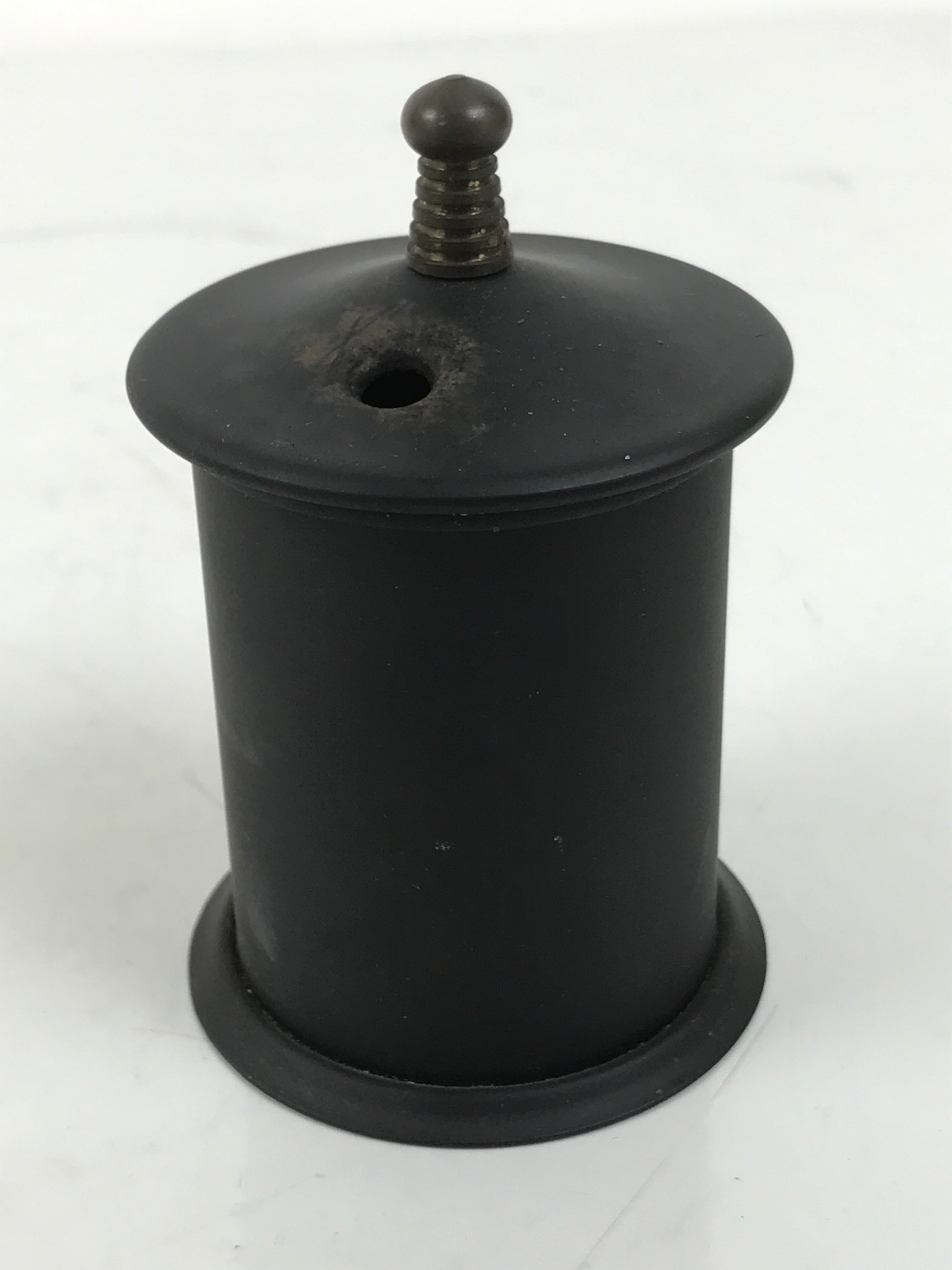 Japanese Buddhist Altar Metal Matchstick Disposal Jar Hikeshi Vtg Black BA637