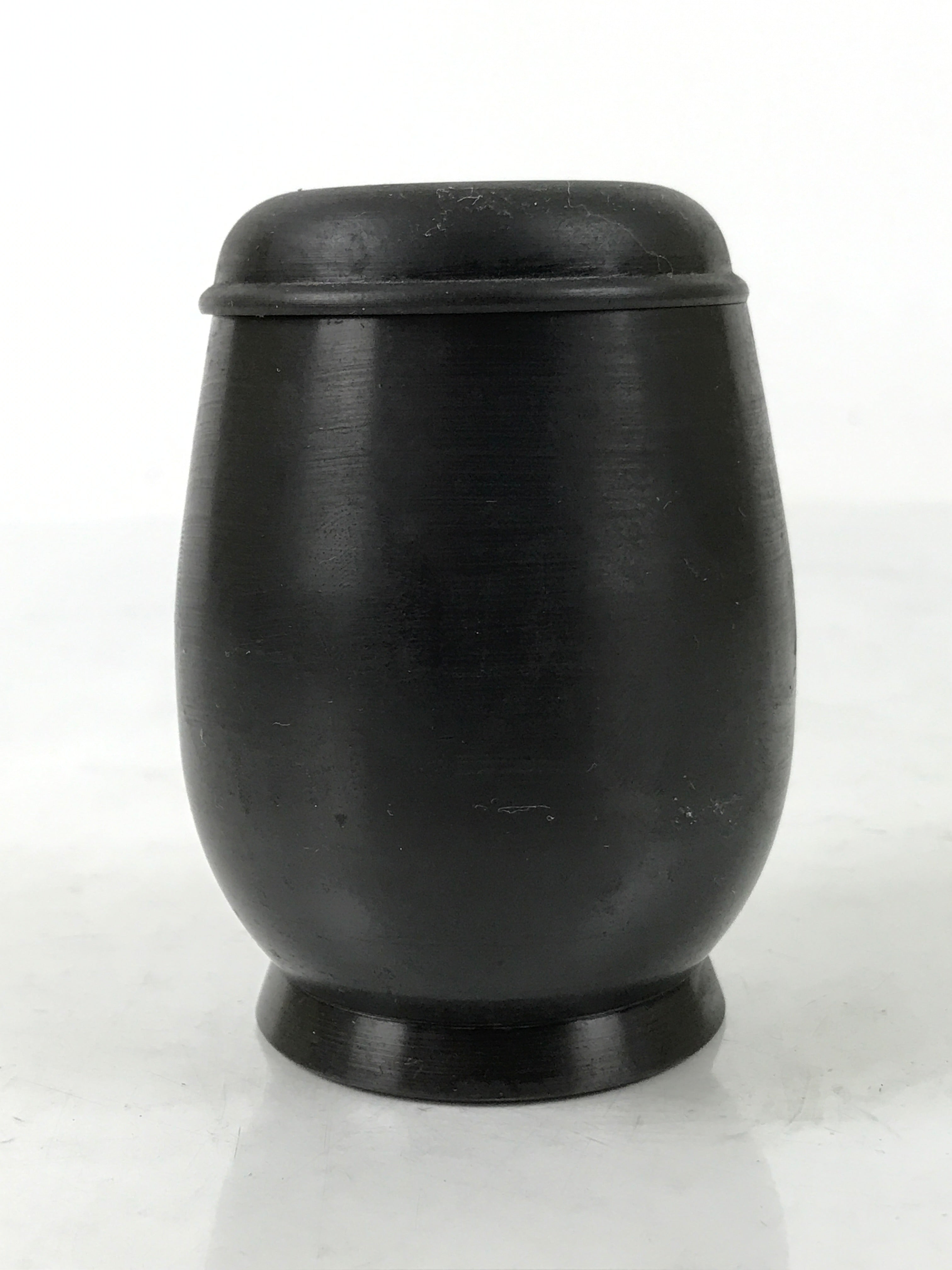 Japanese Buddhist Altar Metal Matchstick Disposal Jar Vtg Hikeshi Black BA529