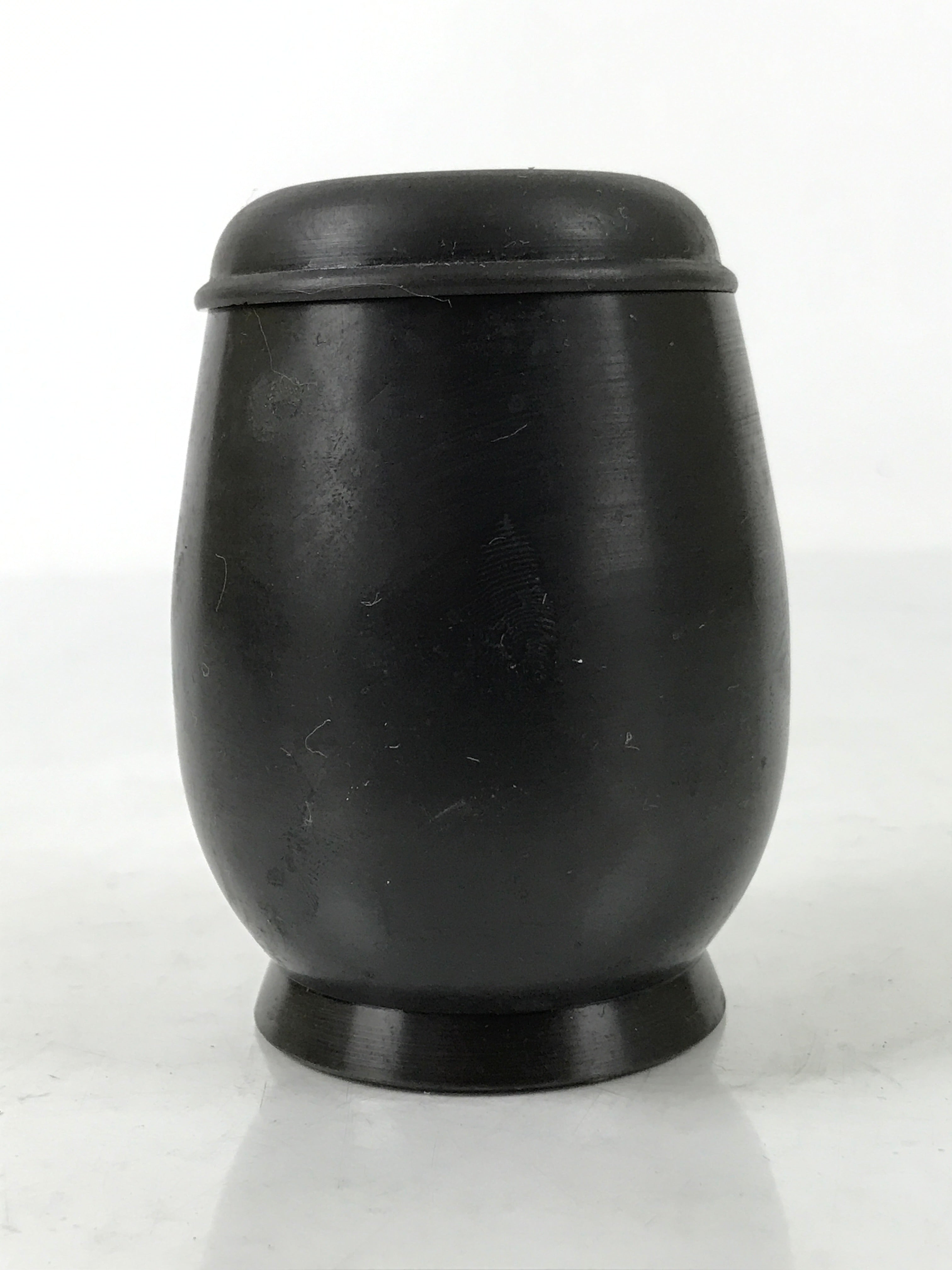 Japanese Buddhist Altar Metal Matchstick Disposal Jar Vtg Hikeshi Black BA529